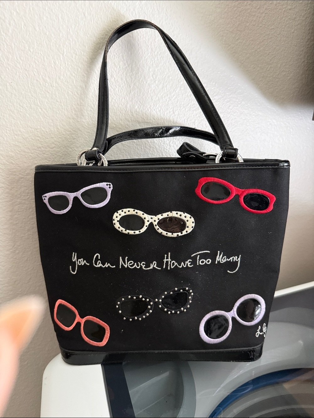 Black Tote with Colorful Sunglass Appliqués